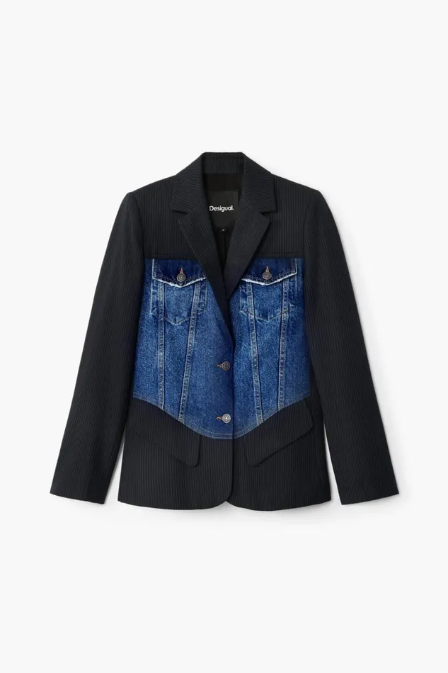 Coats And Jackets Women Desigual Hybrid Trucker Blazer Blue
