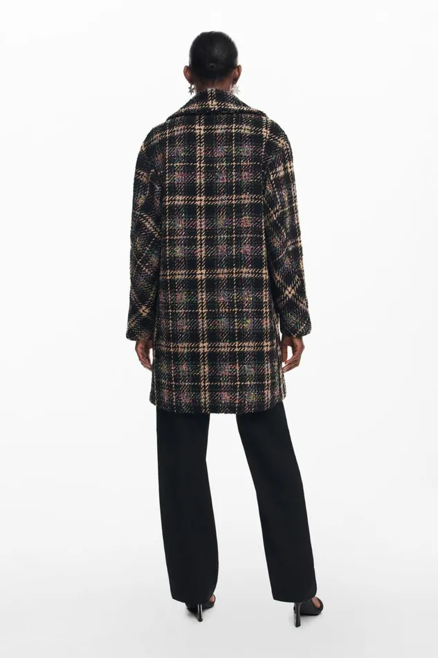 Coats And Jackets Women Desigual Short Checkered Coat Black