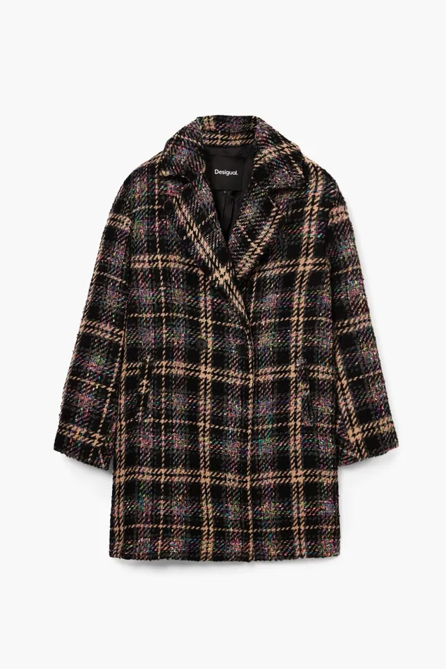 Coats And Jackets Women Desigual Short Checkered Coat Black