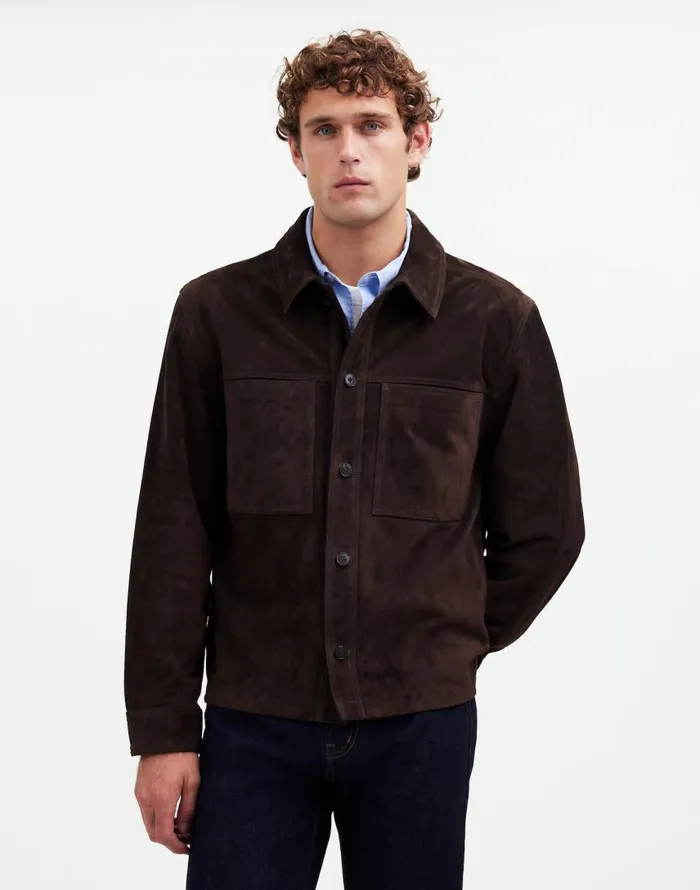 Coats Jackets Men Madewell Suede Leather Boxy ShirtJacket Roasted Espresso