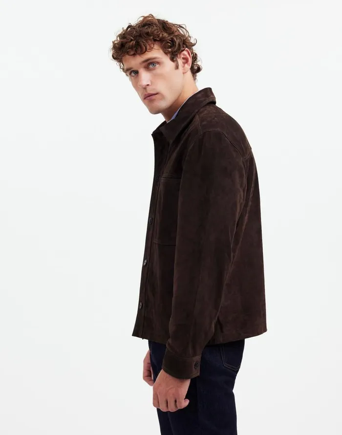 Coats Jackets Men Madewell Suede Leather Boxy ShirtJacket Roasted Espresso