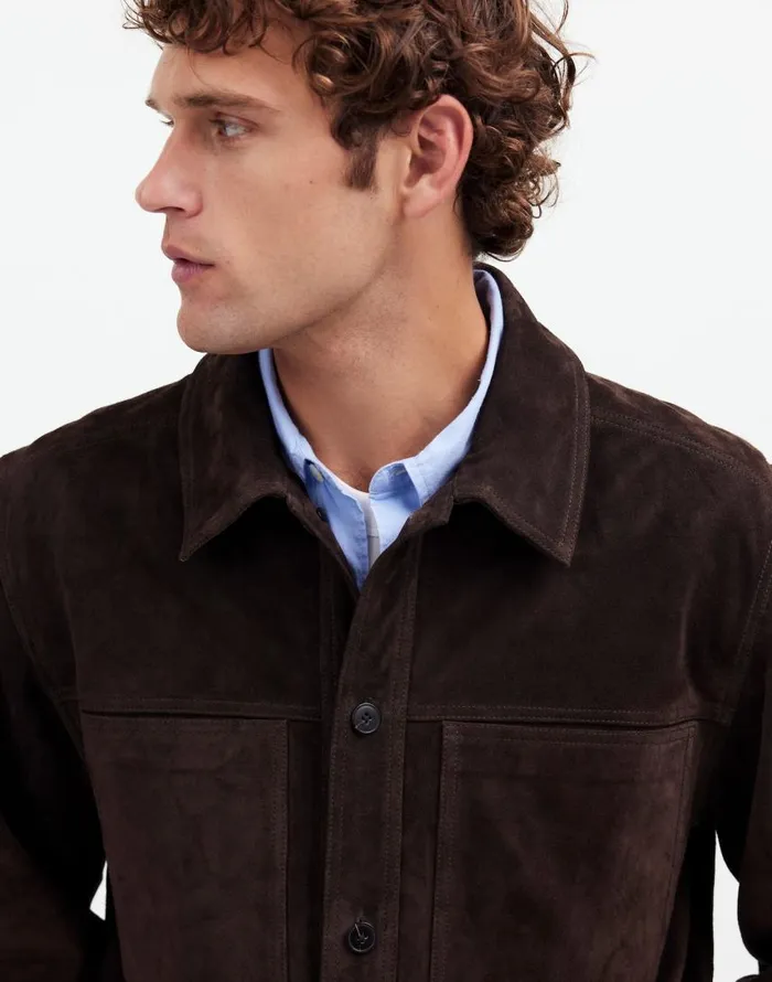 Coats Jackets Men Madewell Suede Leather Boxy ShirtJacket Roasted Espresso