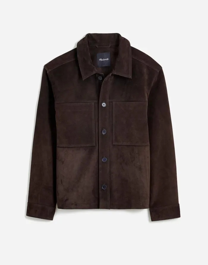 Coats Jackets Men Madewell Suede Leather Boxy ShirtJacket Roasted Espresso