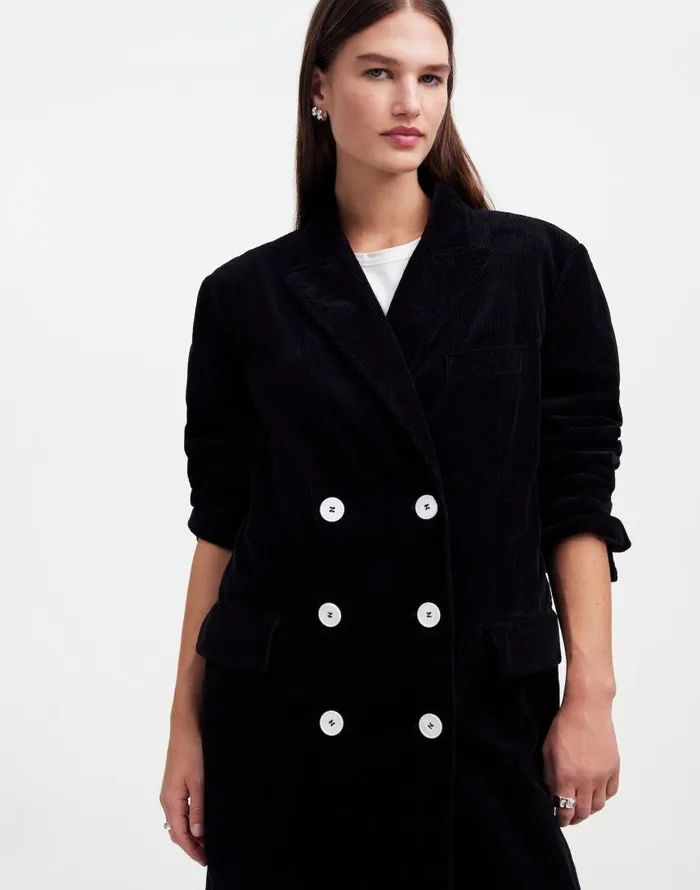 Coats Jackets Women Madewell Alexa Chung For Madewell Oversized Long Coat In Corduroy Jet Black