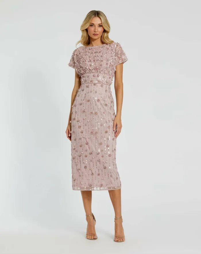 Cocktail Dresses Mac Duggal Women Cap Sleeve Column Midi Dress With Floral Beading Vintage Lilac Cocktail Dresses Mac Duggal Women Cap Sleeve Column Midi Dress With Floral Beading Vintage Lilac