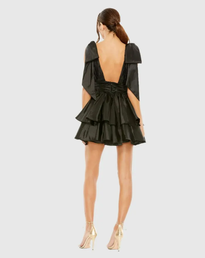 Cocktail Dresses Women Oversized Bow Deep V Ruffle Mini Dress Fuchsia Mac Duggal
