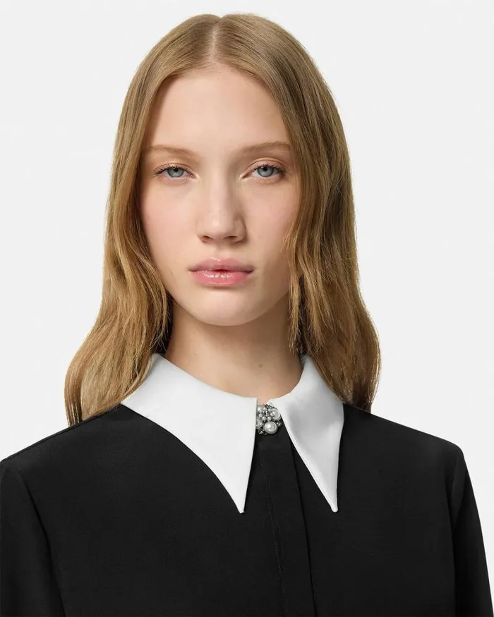 ContrastCollar Silk Crpe Shirt Black Women Versace Shirts and Tops