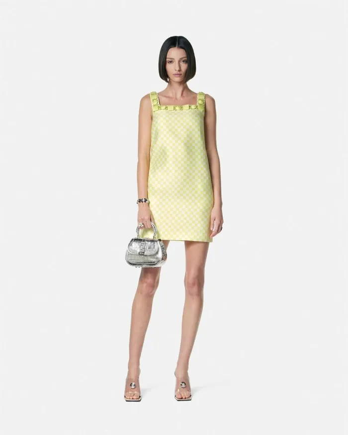 Contrasto Duchesse Shift Mini Dress Yellow Women Versace Dresses