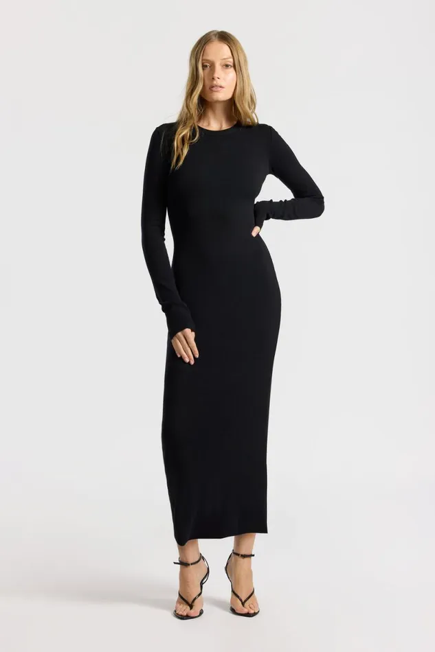 COTTON CITIZEN Verona Crewneck Maxi Dress Jet Black Women Dresses Skirts COTTON CITIZEN Verona Crewneck Maxi Dress Jet Black Women Dresses Skirts