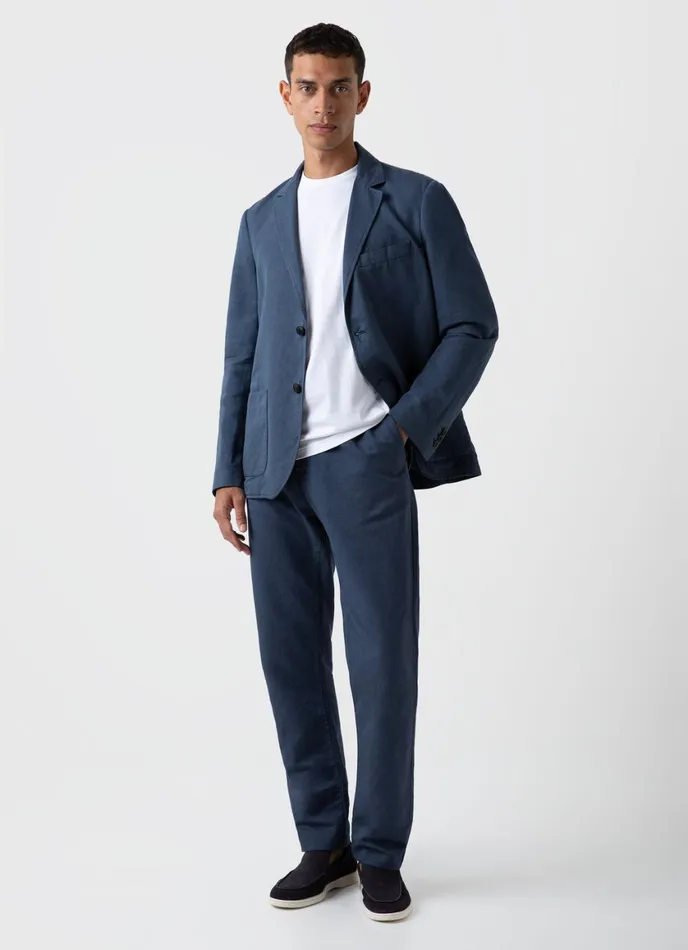 Cotton Linen Drawstring Trouser Shale Blue Men SUNSPEL Pants