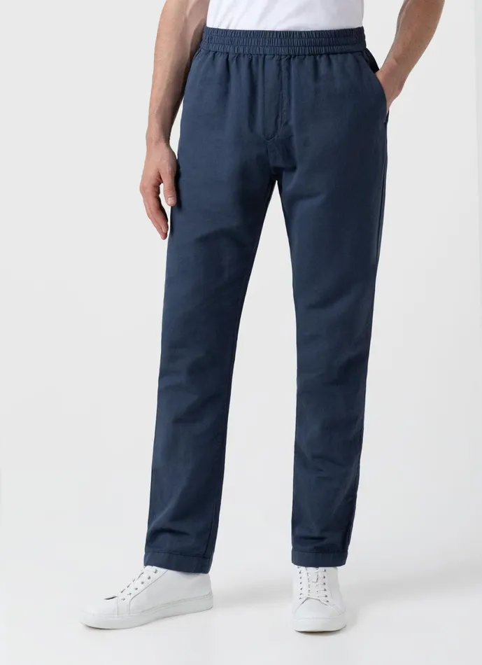 Cotton Linen Drawstring Trouser Shale Blue Men SUNSPEL Pants