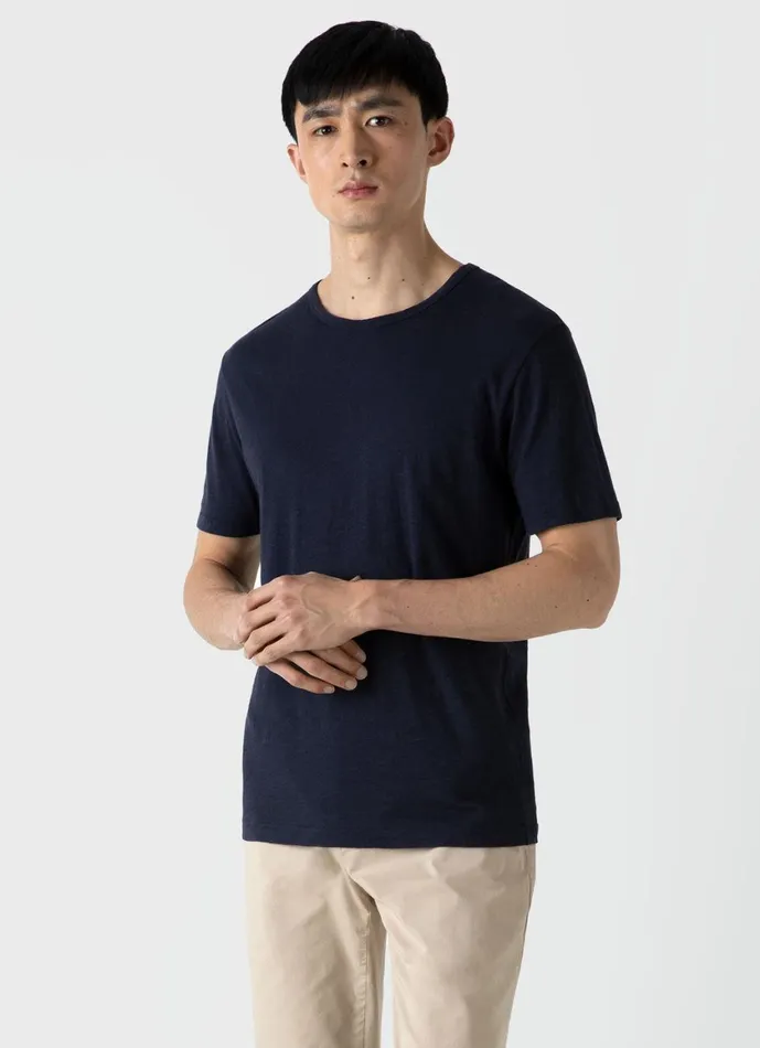 Cotton Linen Tshirt Navy Men SUNSPEL Tshirts