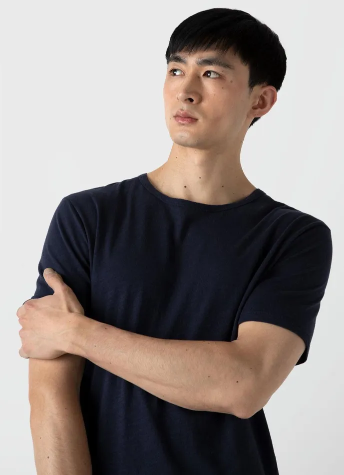 Cotton Linen Tshirt Navy Men SUNSPEL Tshirts