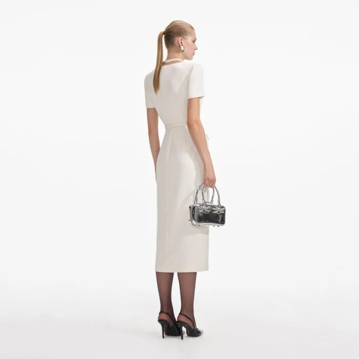 Cream Crepe Button Midi Dress Women Self Portrait Dresses