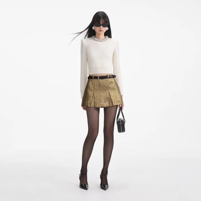 Cream Embellished Knit Top Women Self Portrait Knitwear