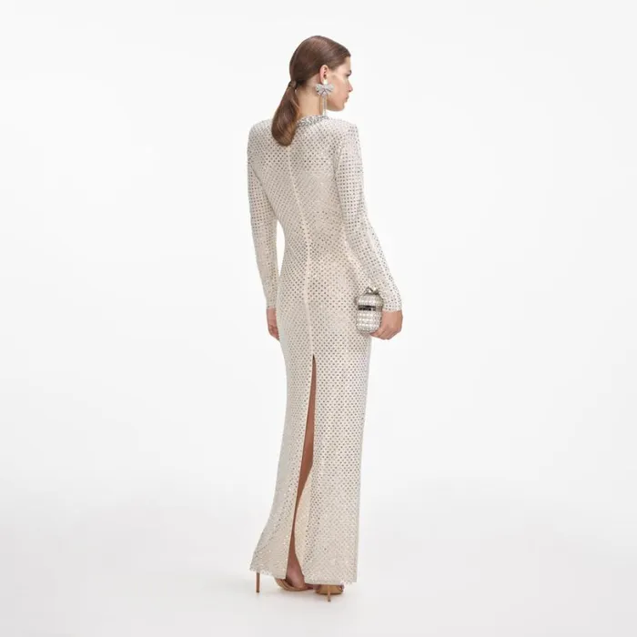 Cream Rhinestone Diamante Trim Maxi Dress Women Self Portrait Dresses Cream Rhinestone Diamante Trim Maxi Dress Women Self Portrait Dresses