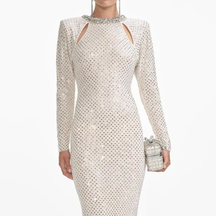 Cream Rhinestone Diamante Trim Maxi Dress Women Self Portrait Dresses Cream Rhinestone Diamante Trim Maxi Dress Women Self Portrait Dresses