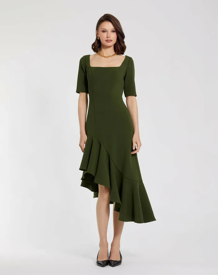 Crepe 34 Sleeve Asymmetrical Hem Dress Dark Green Women Every Day Dresses Mac Duggal Crepe 34 Sleeve Asymmetrical Hem Dress Dark Green Women Every Day Dresses Mac Duggal