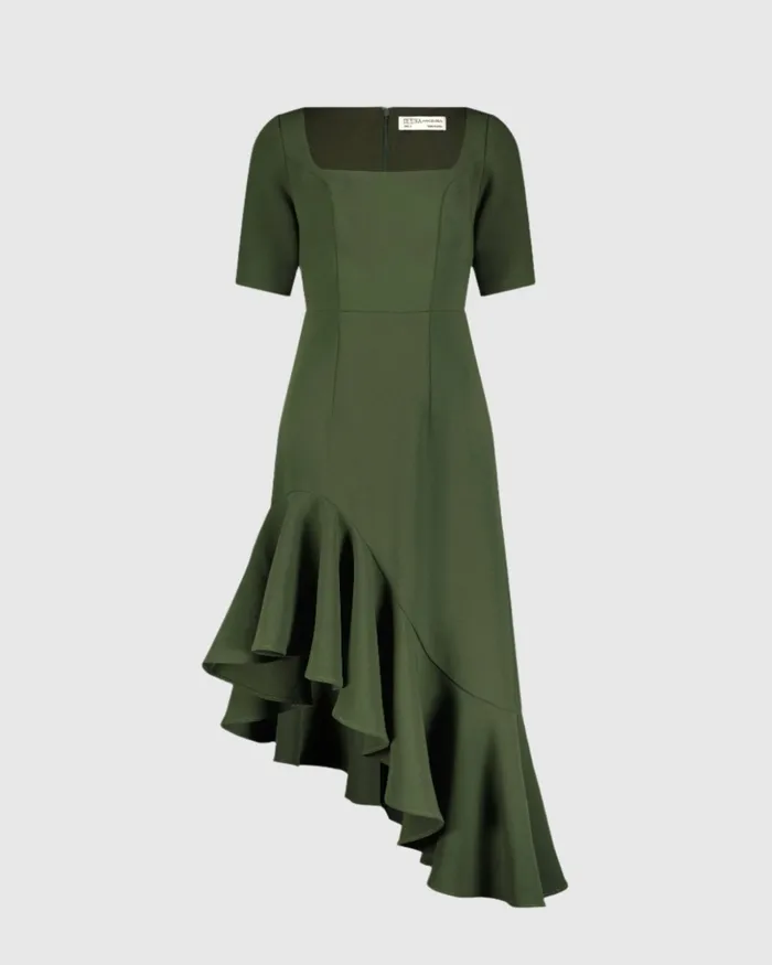 Crepe 34 Sleeve Asymmetrical Hem Dress Dark Green Women Every Day Dresses Mac Duggal Crepe 34 Sleeve Asymmetrical Hem Dress Dark Green Women Every Day Dresses Mac Duggal