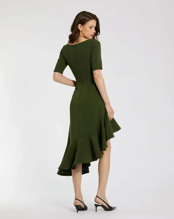 Crepe 34 Sleeve Asymmetrical Hem Dress Dark Green Women Every Day Dresses Mac Duggal Crepe 34 Sleeve Asymmetrical Hem Dress Dark Green Women Every Day Dresses Mac Duggal
