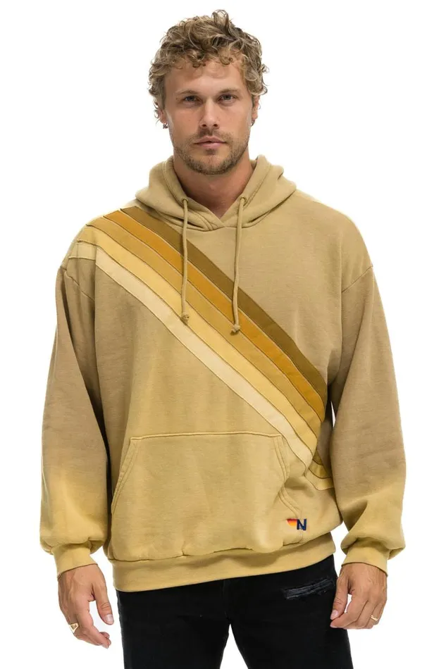 Cross Stripe Relaxed Pullover Hoodie 8211 Faded Tan WomenMen Aviator Nation Hoodies