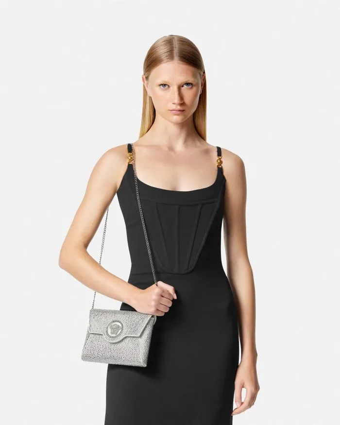 Crystal La Medusa Envelope Clutch White Women Versace Shoulder and Crossbody