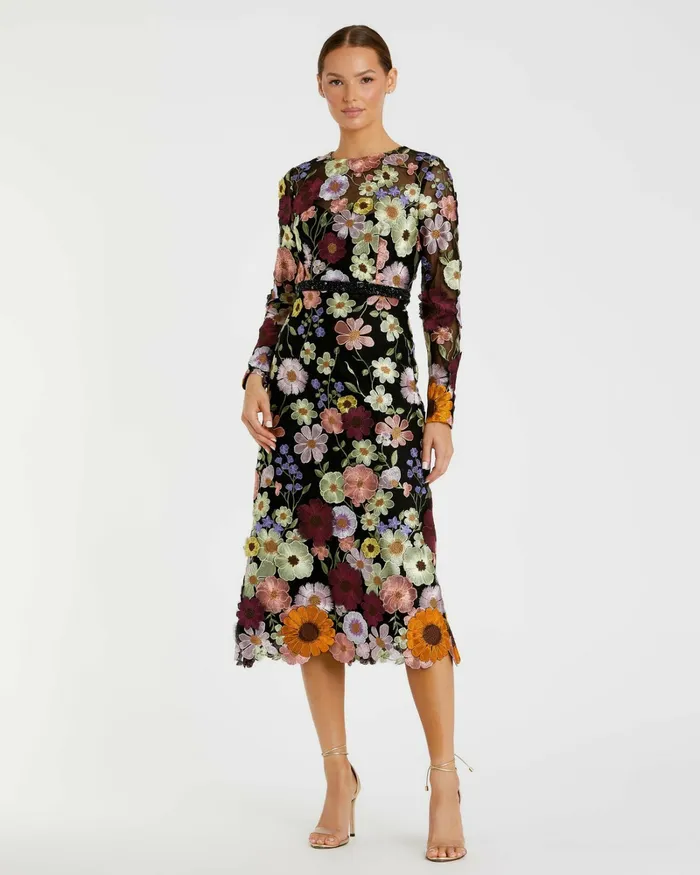 Daytime Dresses Mac Duggal Women High Neck Floral Embroidered ALine Dress Black Multi Daytime Dresses Mac Duggal Women High Neck Floral Embroidered ALine Dress Black Multi