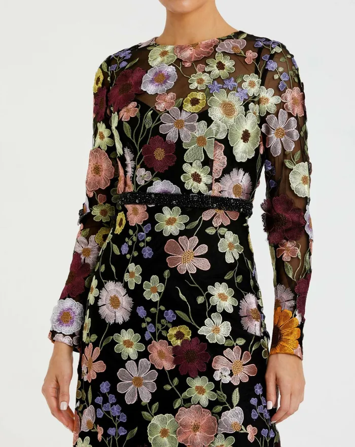Daytime Dresses Mac Duggal Women High Neck Floral Embroidered ALine Dress Black Multi Daytime Dresses Mac Duggal Women High Neck Floral Embroidered ALine Dress Black Multi