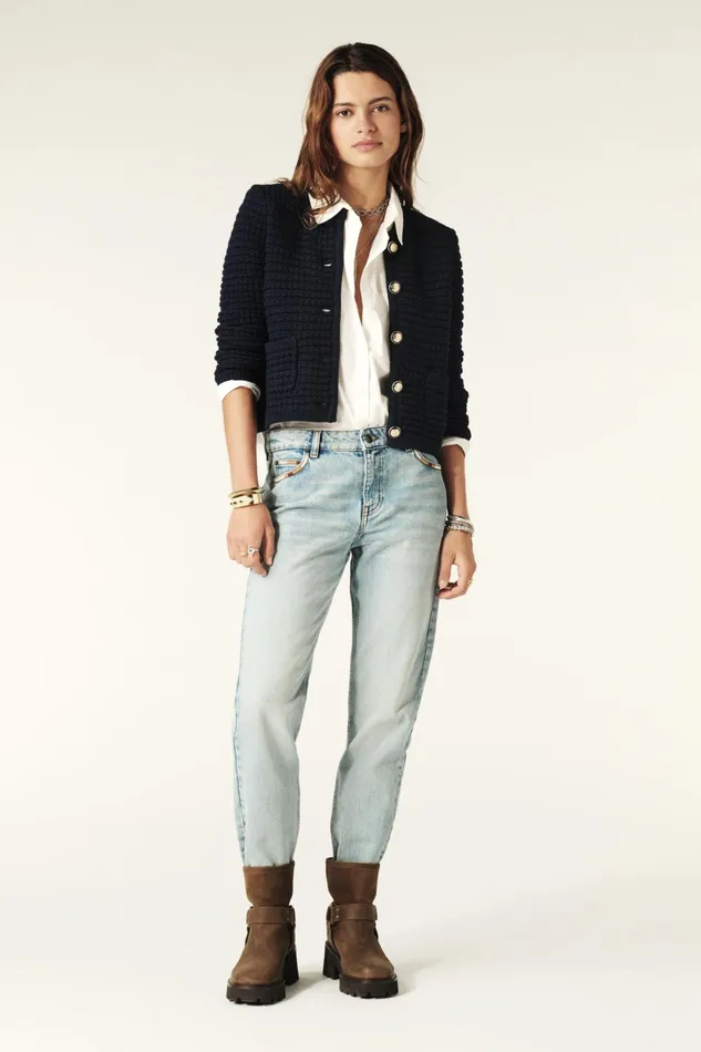 Decorative Knit Cardigan Gaspard Red Women Baandsh Sweaters and Cardigans