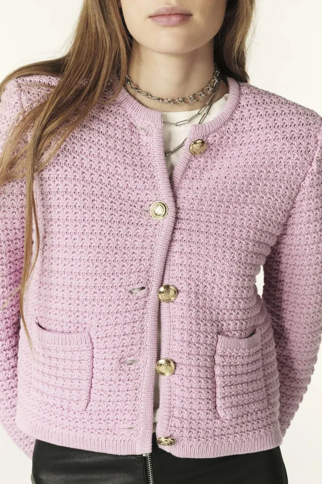 Decorative Knit Cardigan Gaspard Red Women Baandsh Sweaters and Cardigans