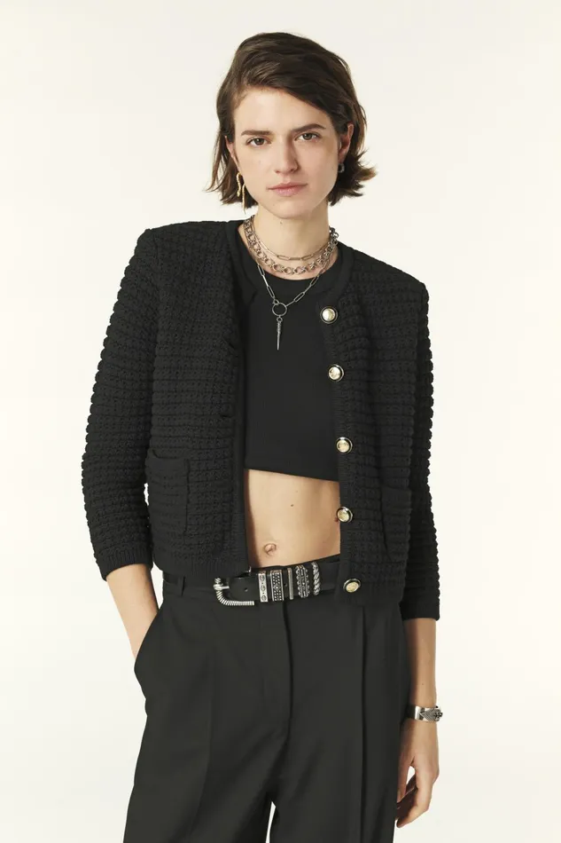 Decorative Knit Cardigan Gaspard Red Women Baandsh Sweaters and Cardigans