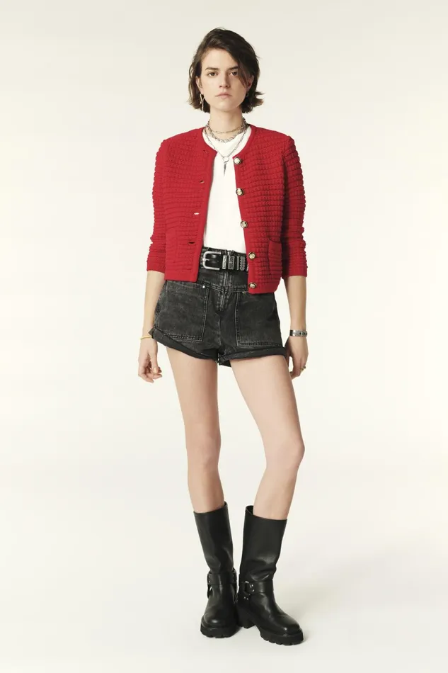 Decorative Knit Cardigan Gaspard Red Women Baandsh Sweaters and Cardigans