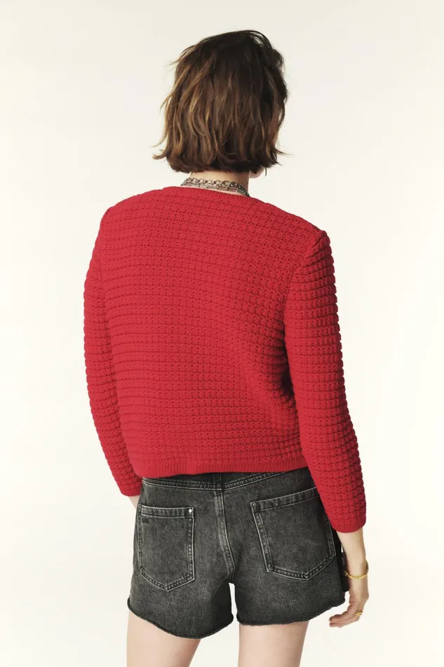 Decorative Knit Cardigan Gaspard Red Women Baandsh Sweaters and Cardigans