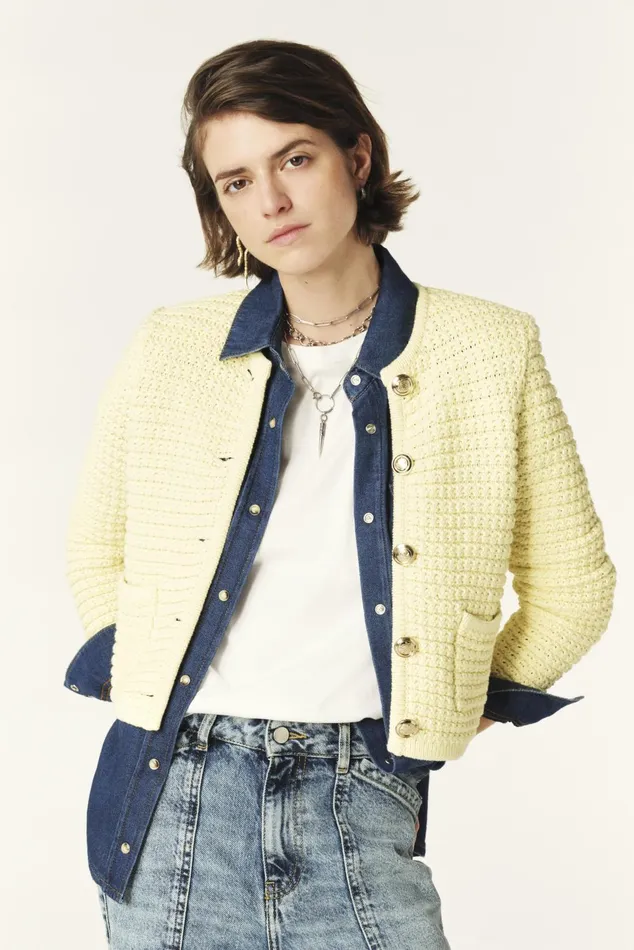 Decorative Knit Cardigan Gaspard Red Women Baandsh Sweaters and Cardigans
