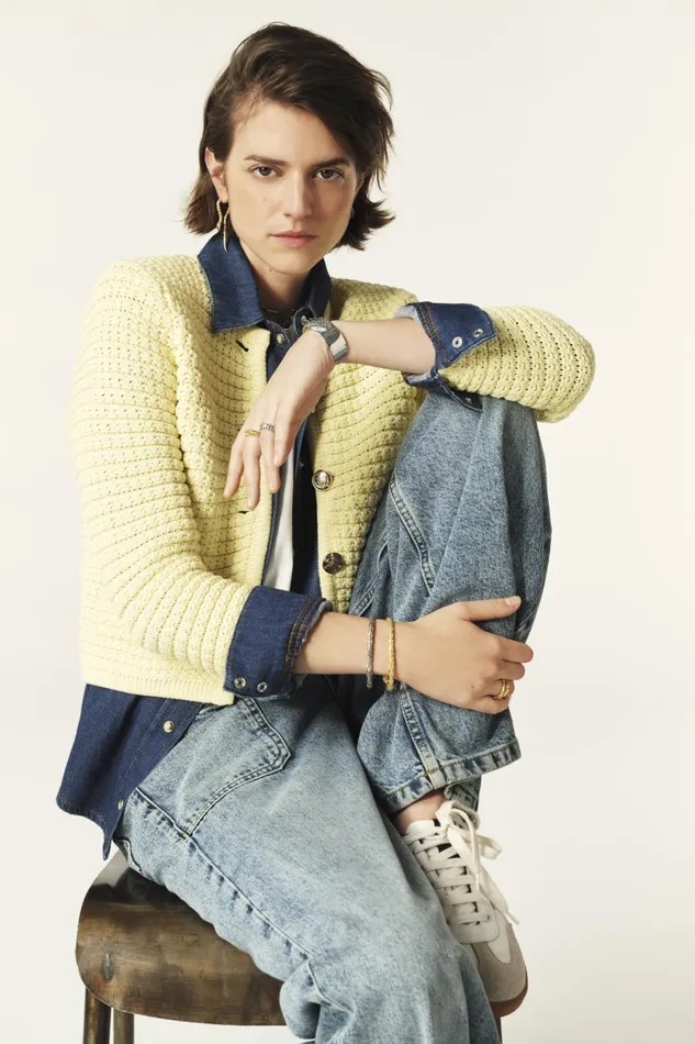 Decorative Knit Cardigan Gaspard Red Women Baandsh Sweaters and Cardigans