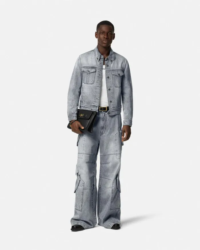 Denim Jacket Gray Men Versace Jackets and Coats