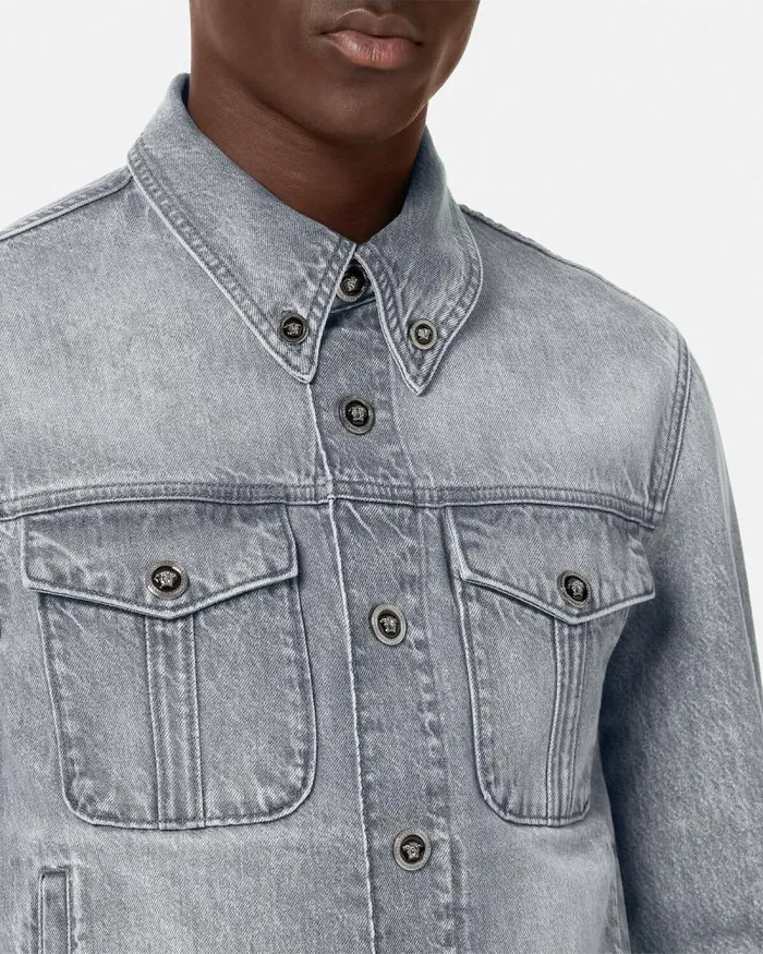 Denim Jacket Gray Men Versace Jackets and Coats