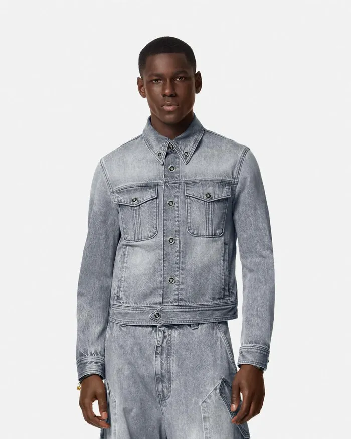 Denim Jacket Gray Men Versace Jackets and Coats
