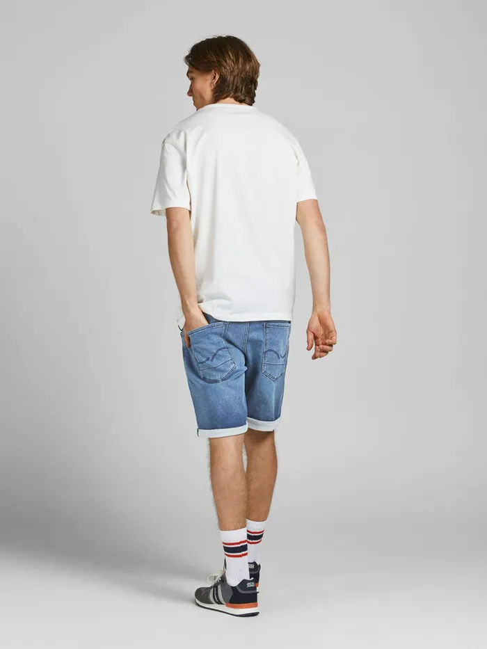 Denim Shorts JACK and JONES Mens RICK DASH INDIGO KNIT DENIM SHORTS Blue Blue Denim For Sale
