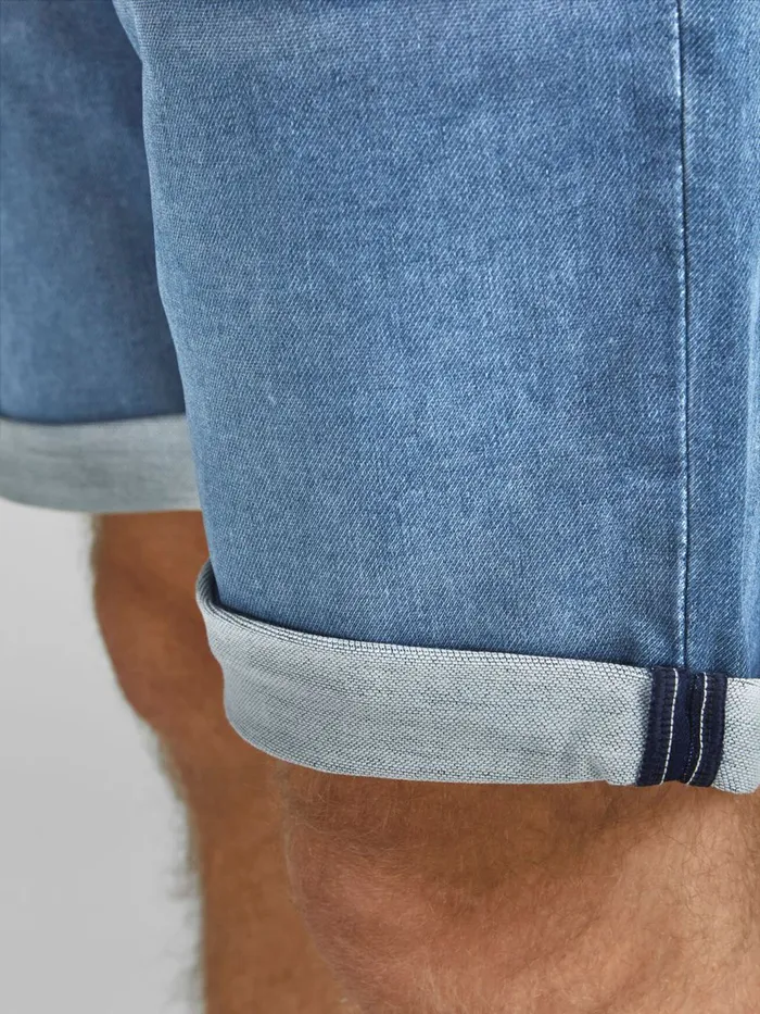 Denim Shorts JACK and JONES Mens RICK DASH INDIGO KNIT DENIM SHORTS Blue Blue Denim For Sale
