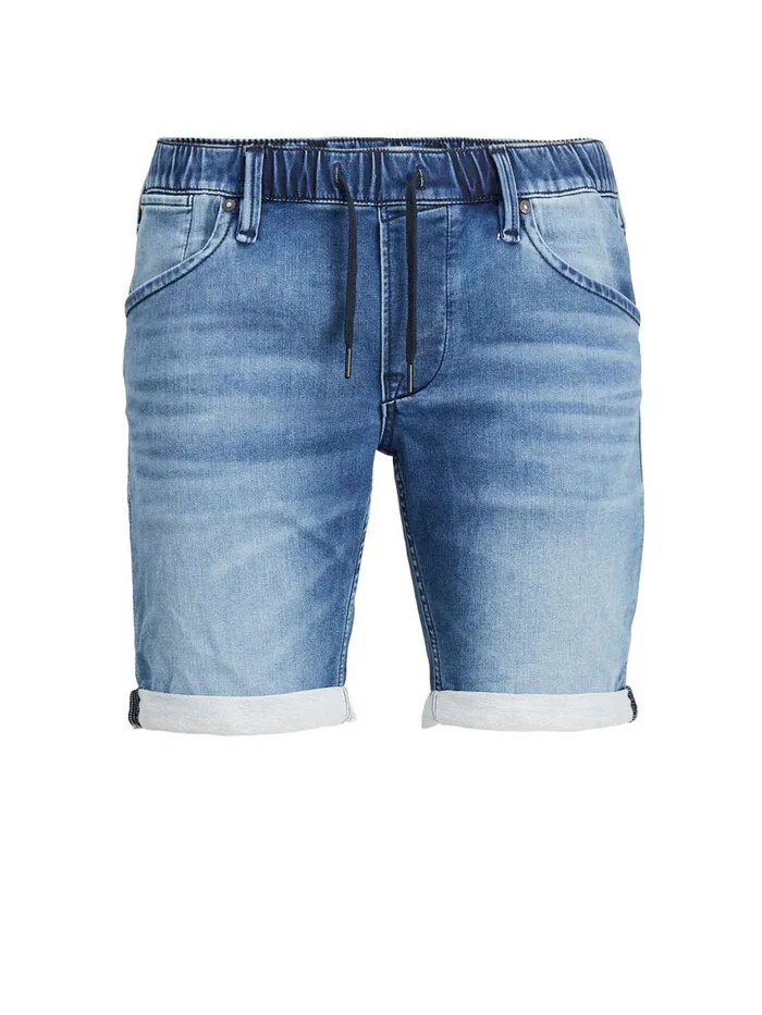 Denim Shorts JACK and JONES Mens RICK DASH INDIGO KNIT DENIM SHORTS Blue Blue Denim For Sale