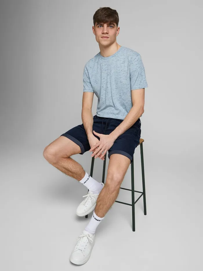 Denim Shorts JACK and JONES Mens RICK DASH INDIGO KNIT DENIM SHORTS Blue Blue Denim Gift for Friend