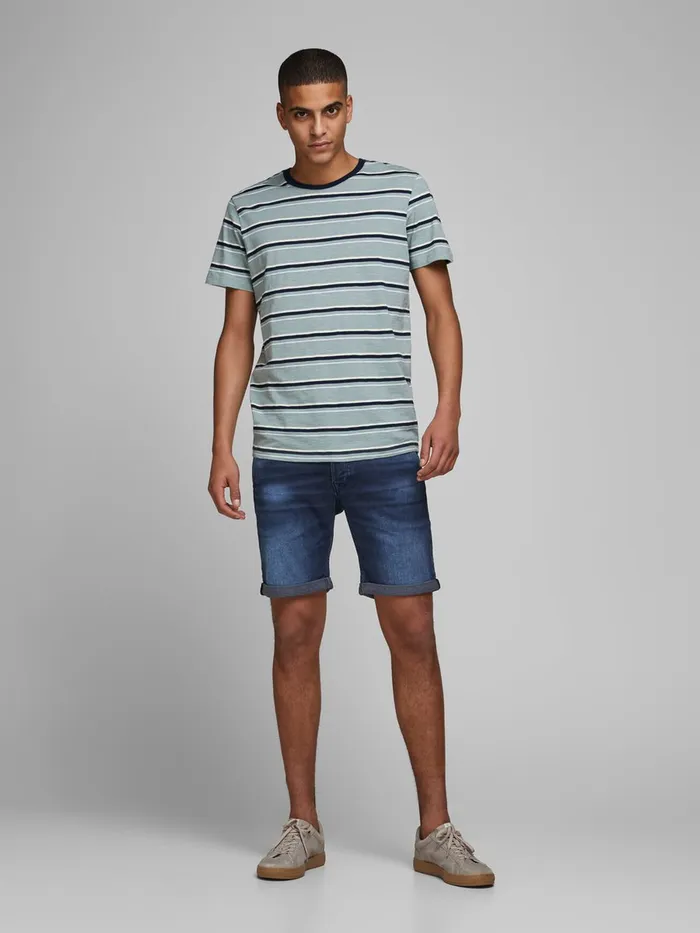 Denim Shorts JACK and JONES Mens RICK ICON GE 011 INDIGO KNIT DENIM SHORTS Blue Blue Denim Popular