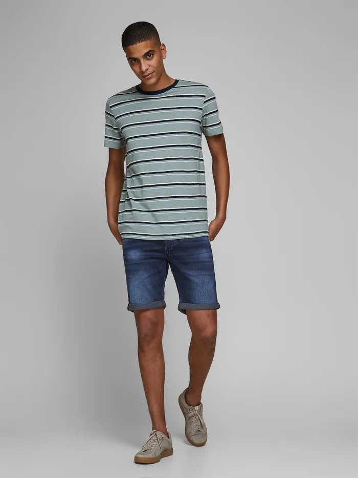 Denim Shorts JACK and JONES Mens RICK ICON GE 011 INDIGO KNIT DENIM SHORTS Blue Blue Denim Popular