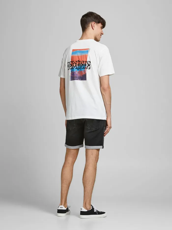 Denim Shorts JACK and JONES Mens RICK ICON GE 437 INDIGO KNIT DENIM SHORTS Black Black Denim Near Me
