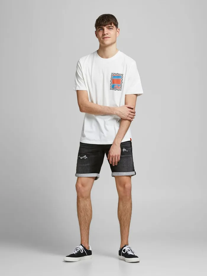 Denim Shorts JACK and JONES Mens RICK ICON GE 437 INDIGO KNIT DENIM SHORTS Black Black Denim Near Me