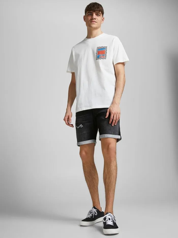 Denim Shorts JACK and JONES Mens RICK ICON GE 437 INDIGO KNIT DENIM SHORTS Black Black Denim Near Me