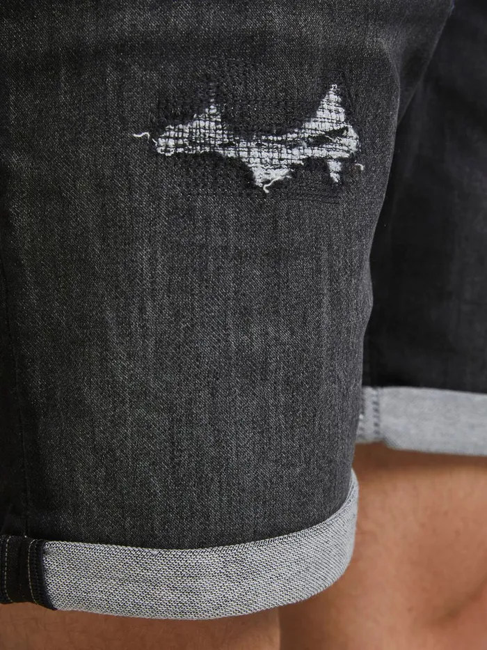 Denim Shorts JACK and JONES Mens RICK ICON GE 437 INDIGO KNIT DENIM SHORTS Black Black Denim Near Me