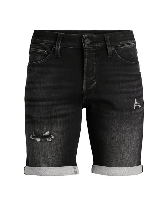 Denim Shorts JACK and JONES Mens RICK ICON GE 437 INDIGO KNIT DENIM SHORTS Black Black Denim Near Me