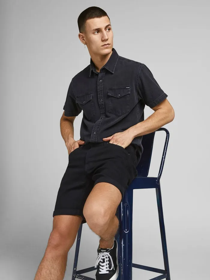 Denim Shorts JACK and JONES Mens RICK ORIGINAL NA 029 DENIM SHORTS Black Black Denim Cheap On Sale